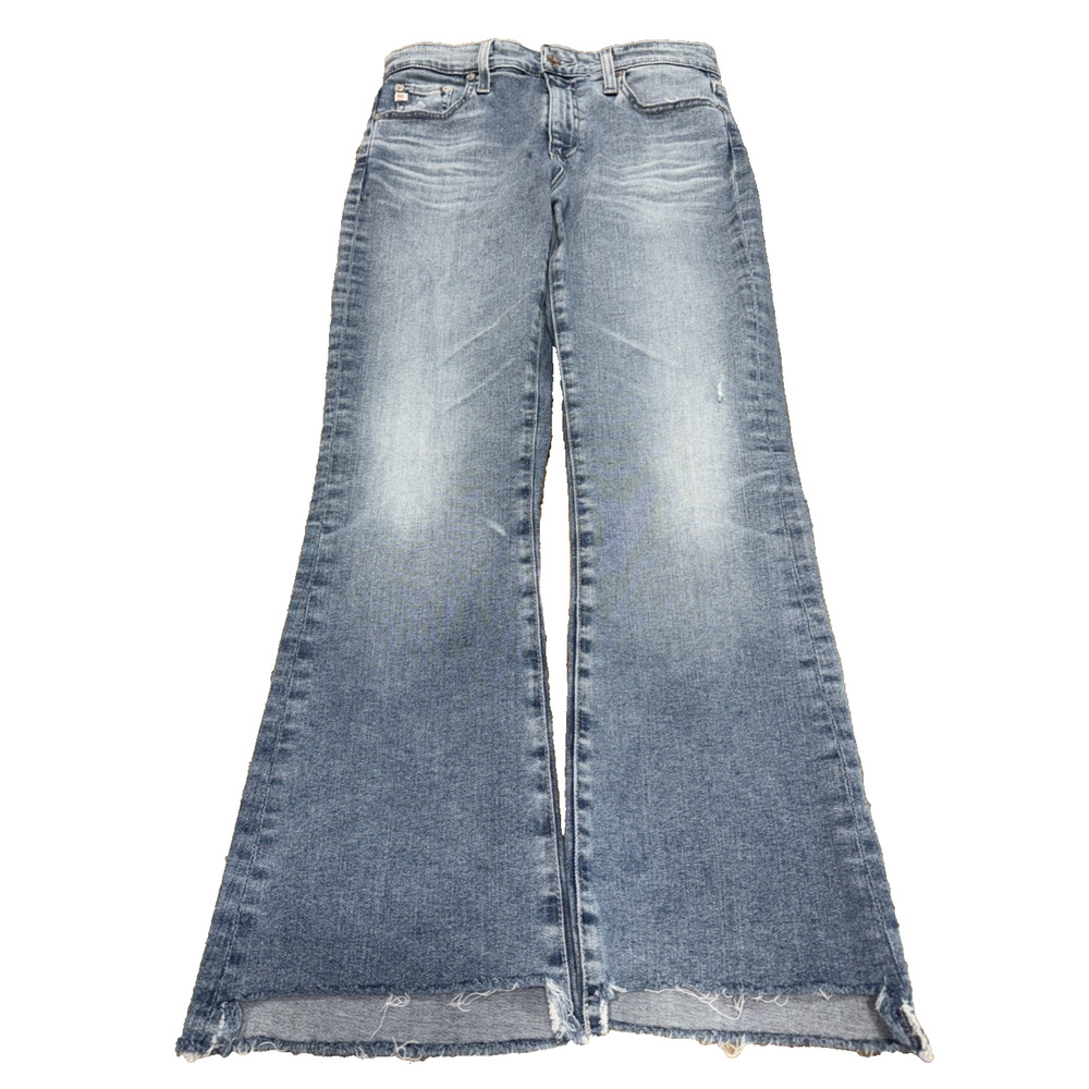 AG Farrah Boot Crop Jeans Size 6/28 High Rise Raw Hem Light Wash Flare
